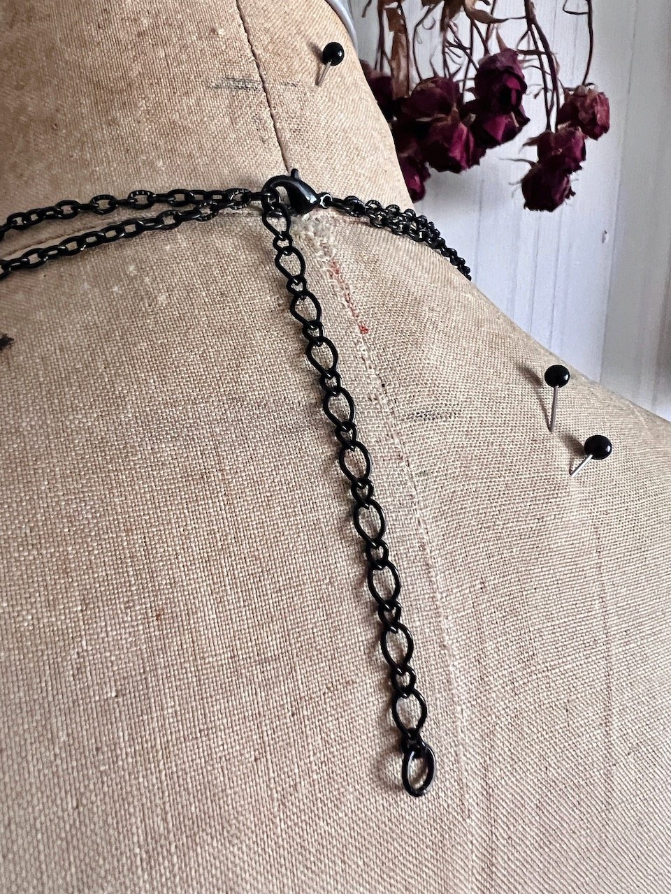Our Widow Blackened Vertebrae Necklace and Earring Set - Long Lariat Spike Black Chain Choker Necklace